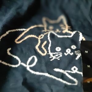 NWT JCrew navy cotton sweater with embroidered cats size M
